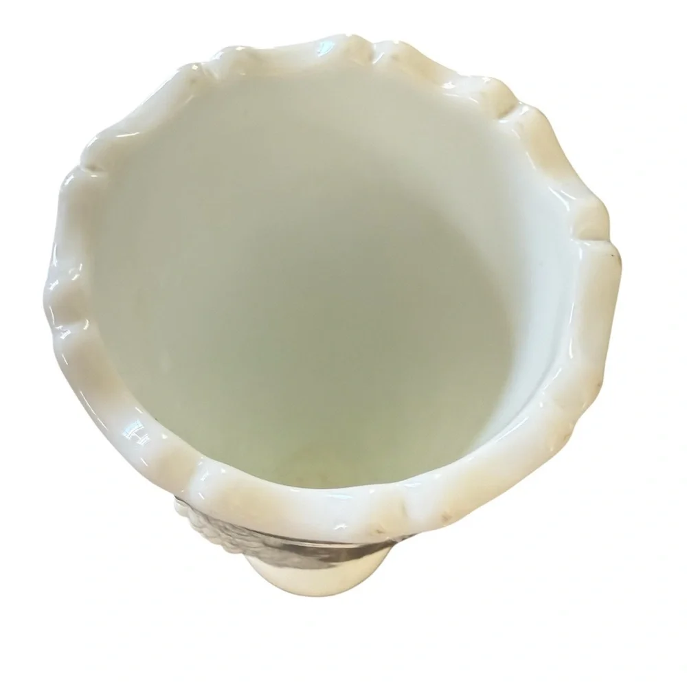Beautiful Vintage Milk Glass Vase with Grape Design
